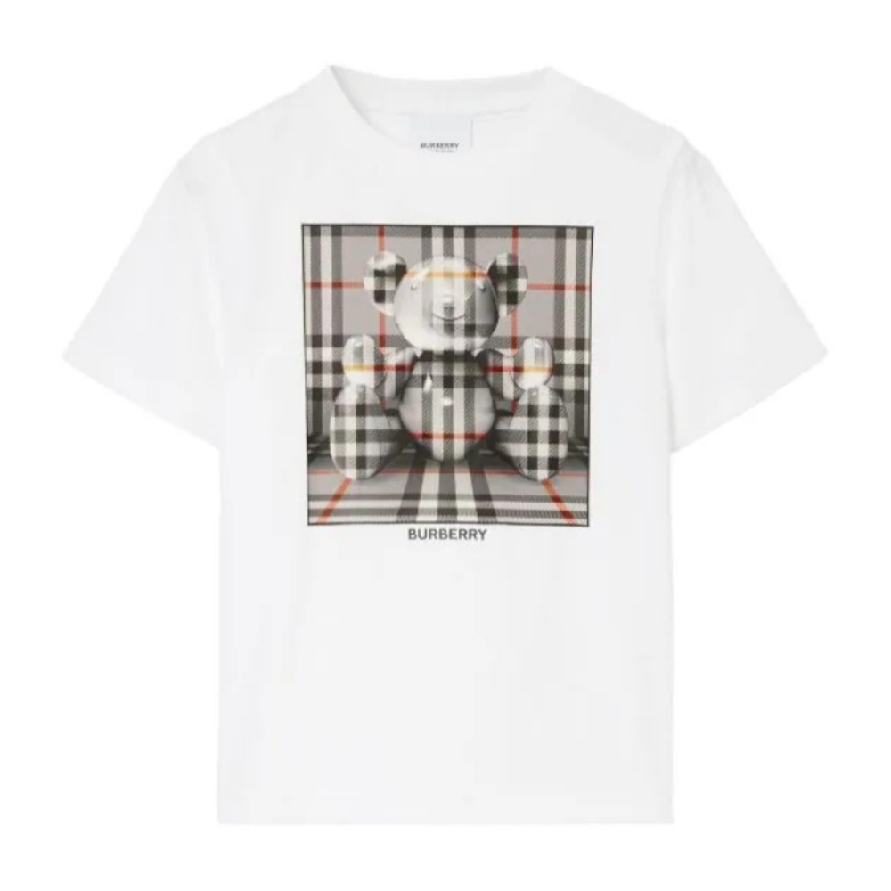 Burberry White Organic Cotton Cedar Box Bear Short Sleeve Scoop Neck 8Y US Kid
